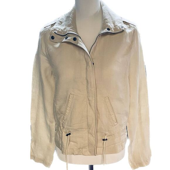Lucky Brand Jackets & Blazers - Lucky Brand Military Zip-up 100% Linen Drawstring Waist Jacket Beige Women S